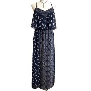 Princess Vera Wang Blue Pink Paisley Print Sleeveless Maxi Dress Junior Medium